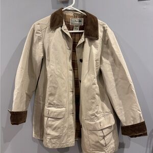 L.L. Bean Women's Cream Utility Jacket with Brown Corduroy Trim